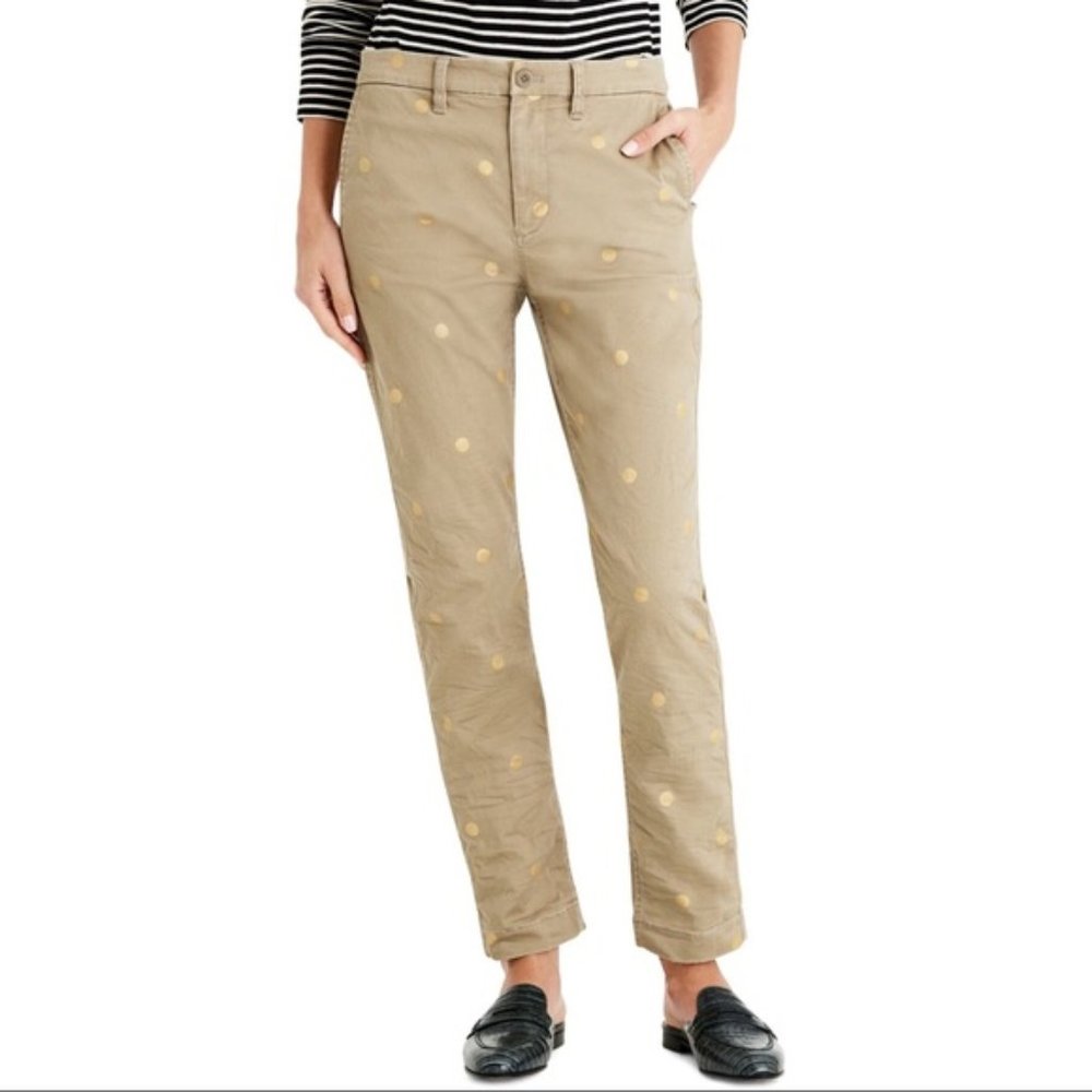 J. Crew High Rise Gold Polka Dot Khaki Pant 25T…